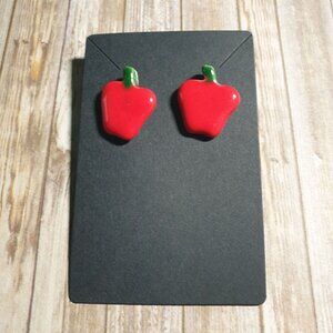 Red Apple Shaped Stud Earrings School Teacher Grocery Women Teens Novelty Fruit